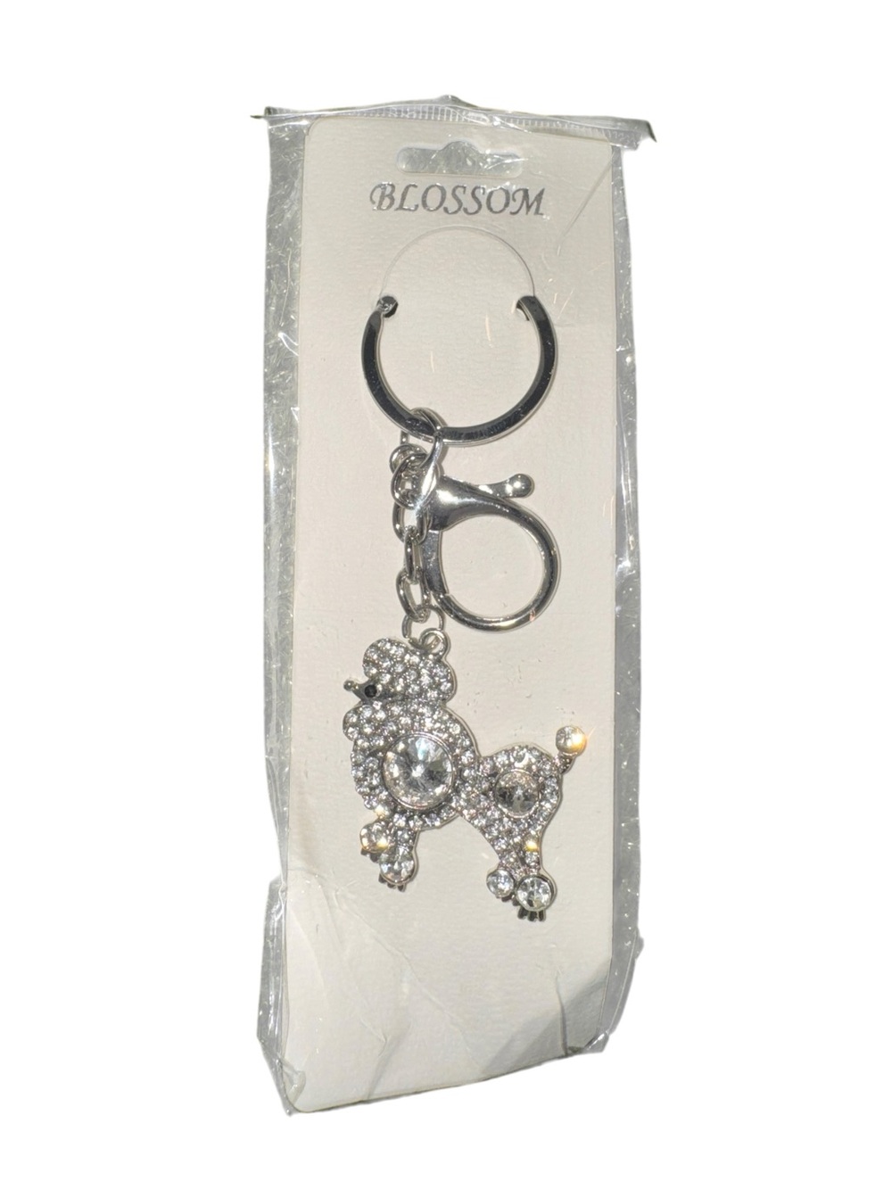 Blossom Silver Rhinestone Poodle Keychain